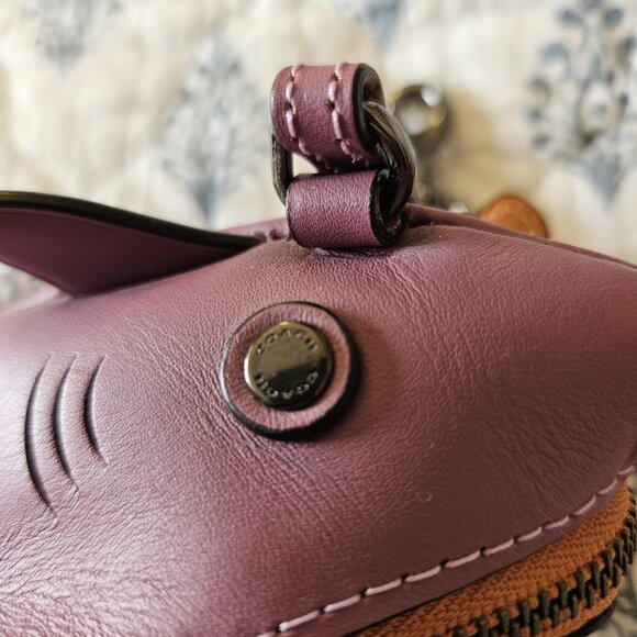 NWT COACH Sharky Coin Case Mini Leather Dark Primrose - Picture 12 of 13